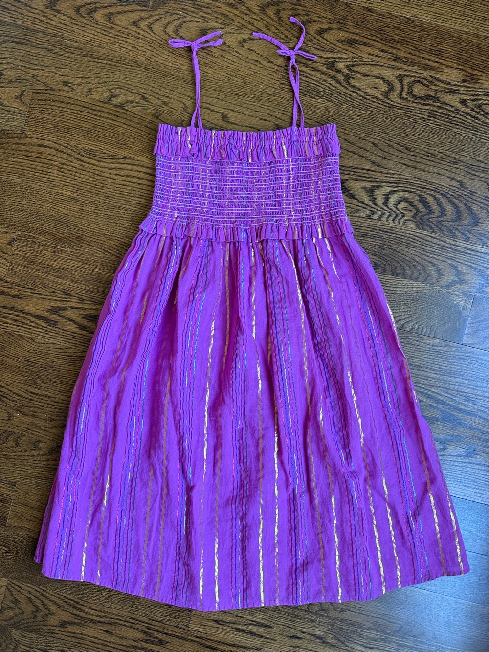 Crewcuts Magenta/Purple Metallic Stripe Smocked Midi Sundress